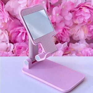 Pink Folding Desktop Phone Stand /Mirror